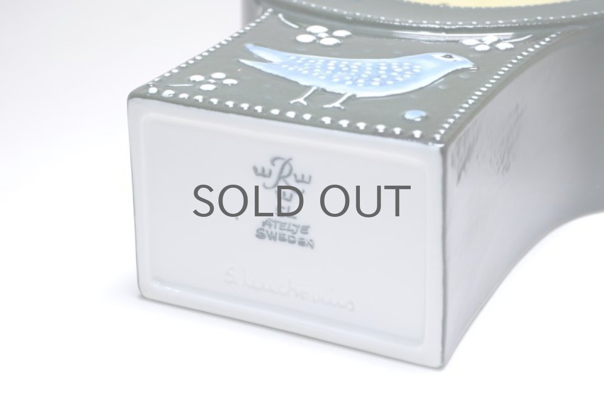 画像10: Rorstrand/ロールストランド/Sylvia Leuchovius/ シルヴィア・レウショブス/置き時計/小鳥/ダークグリーン/ヒビあり (10)