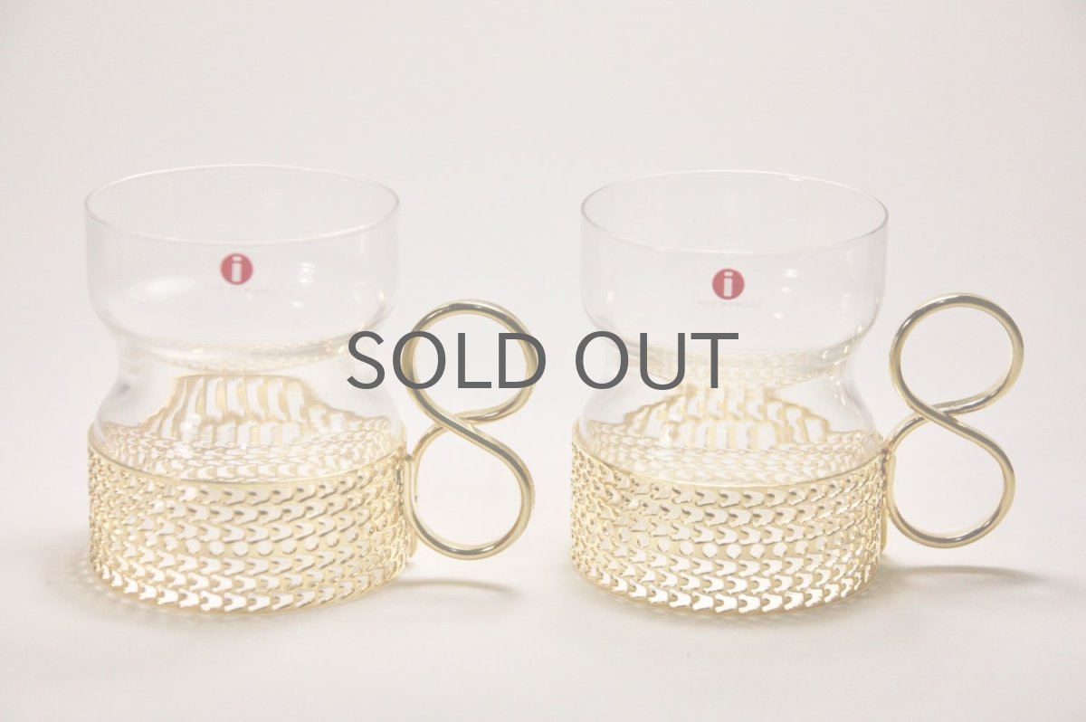 画像1: iittala/イッタラ/TSAIKKA/ゴールドホルダー&クリアグラス/オリジナルボックス付き/2個セット/未使用品 (1)