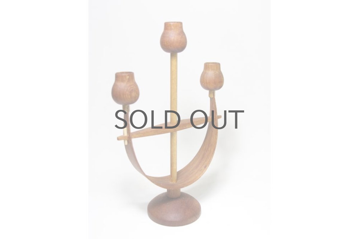 画像2: 北欧インテリア雑貨／デンマーク製／ビンテージチーク３連キャンドルスタンド (2)