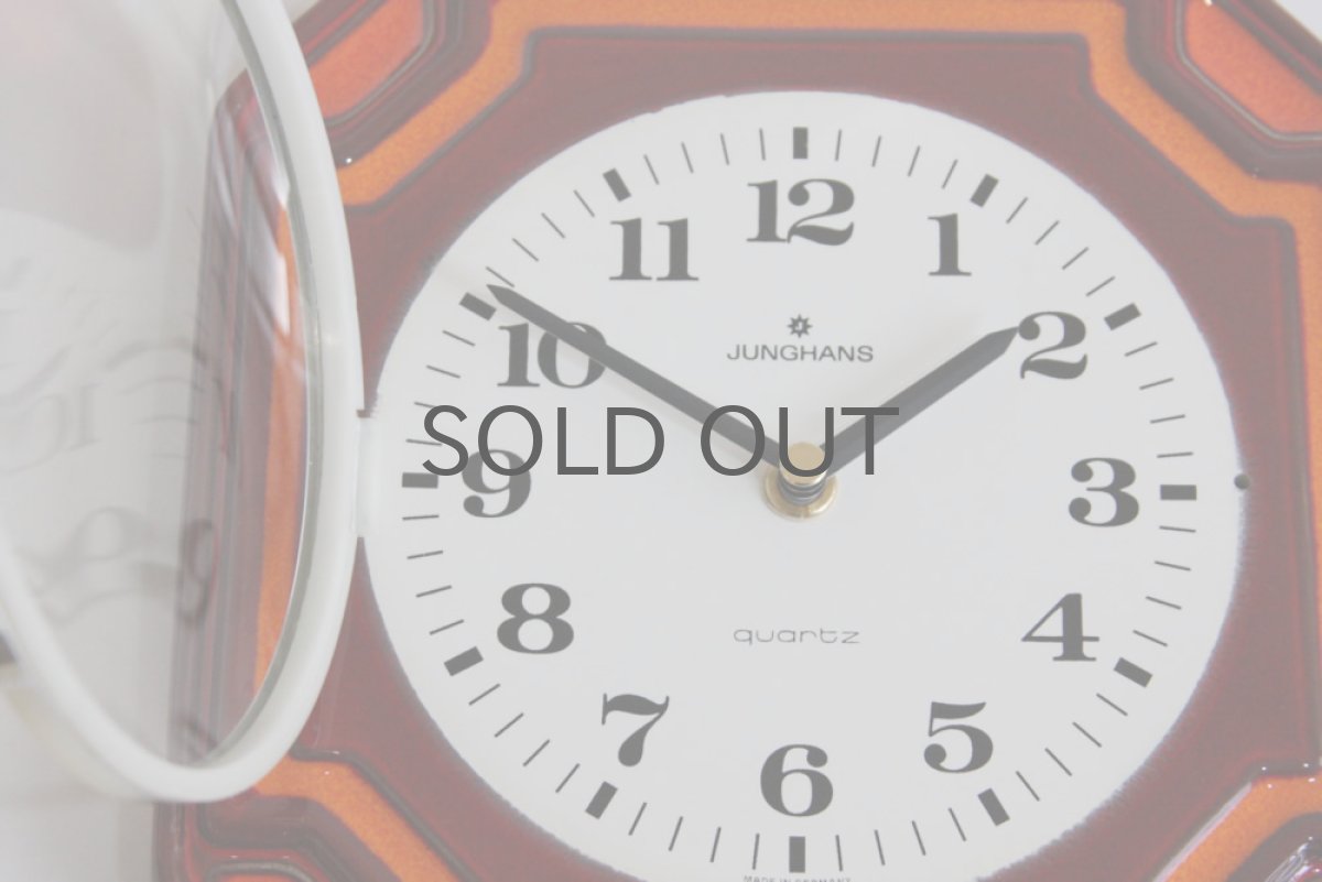 画像3: ヴィンテージ陶製 壁掛け時計 Junghans製 ドイツ レンガ×オレンジ 新品クロックムーブメント使用 (3)