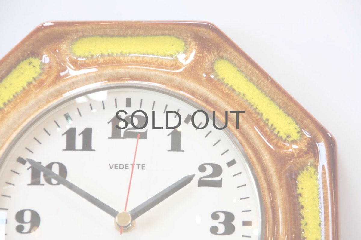 画像2: ビンテージ陶製壁掛け時計/VEDETTE/ドイツ/ブラウン&イエロー (2)