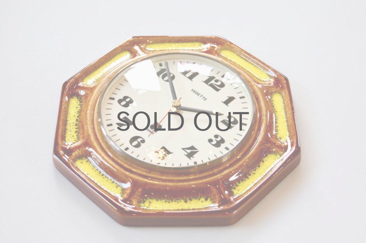 画像4: ビンテージ陶製壁掛け時計/VEDETTE/ドイツ/ブラウン&イエロー (4)