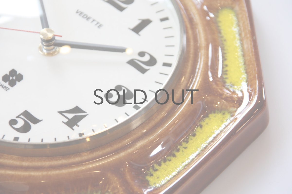 画像7: ビンテージ陶製壁掛け時計/VEDETTE/ドイツ/ブラウン&イエロー (7)
