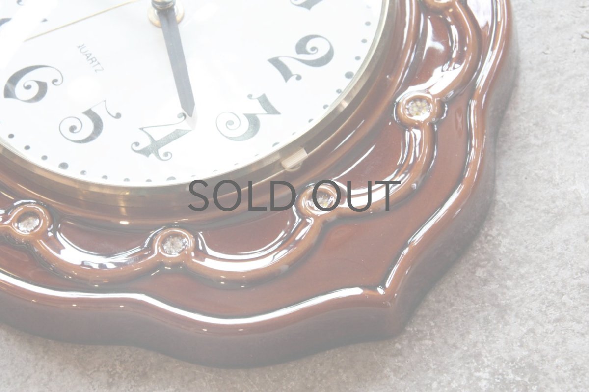 画像4: ビンテージ陶製壁掛け時計/Runa/ドイツ/ブラウン (4)