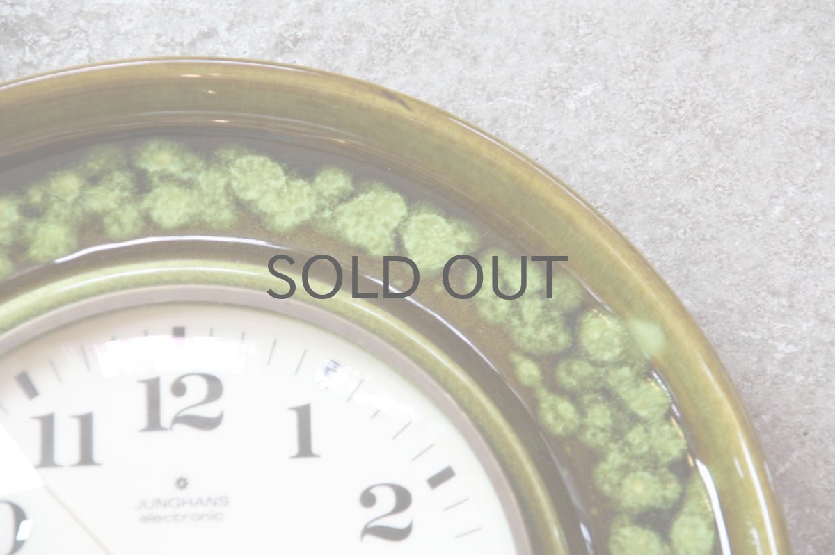 画像2: ビンテージ陶製壁掛け時計/Junghans/ドイツ/ダークグリーン (2)