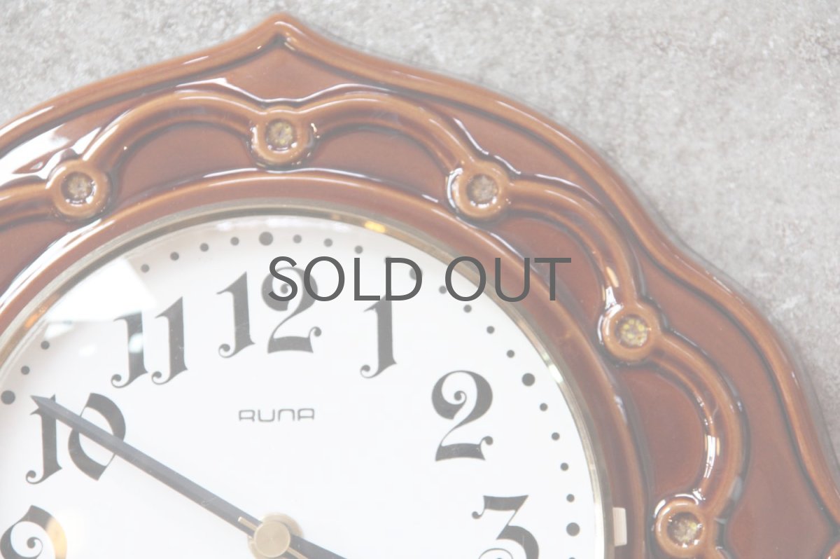 画像2: ビンテージ陶製壁掛け時計/Runa/ドイツ/ブラウン (2)