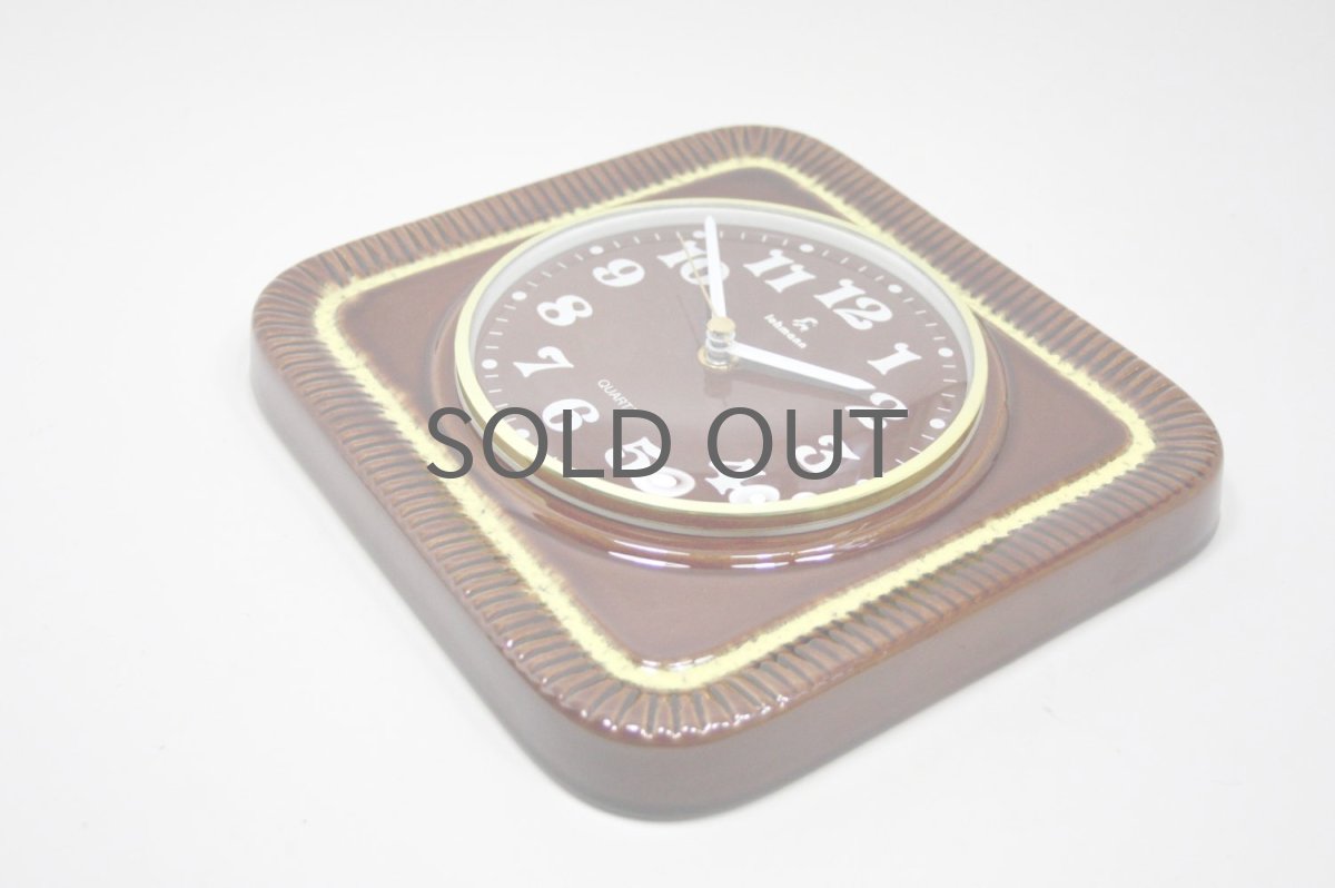 画像3: ビンテージ陶製壁掛け時計/lohmonn製/ドイツ/ブラウン&イエロー/新しいムーブメント交換済み (3)