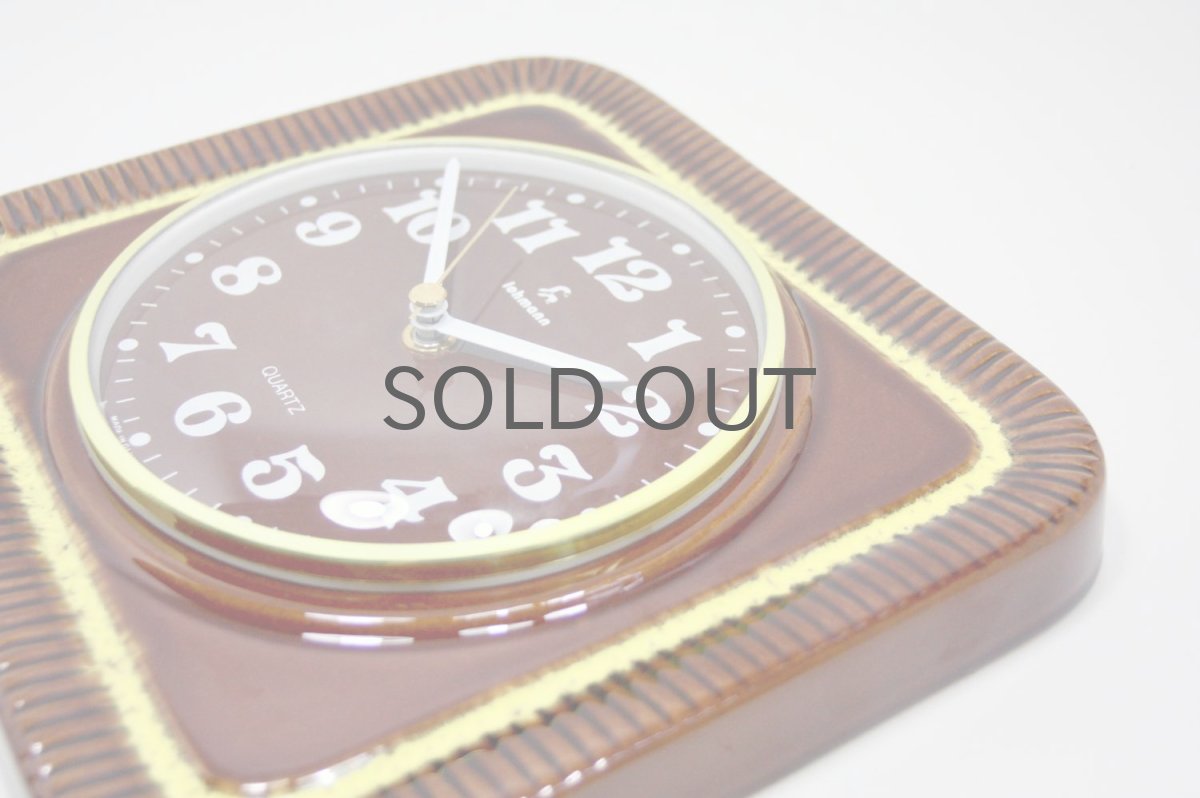 画像4: ビンテージ陶製壁掛け時計/lohmonn製/ドイツ/ブラウン&イエロー/新しいムーブメント交換済み (4)