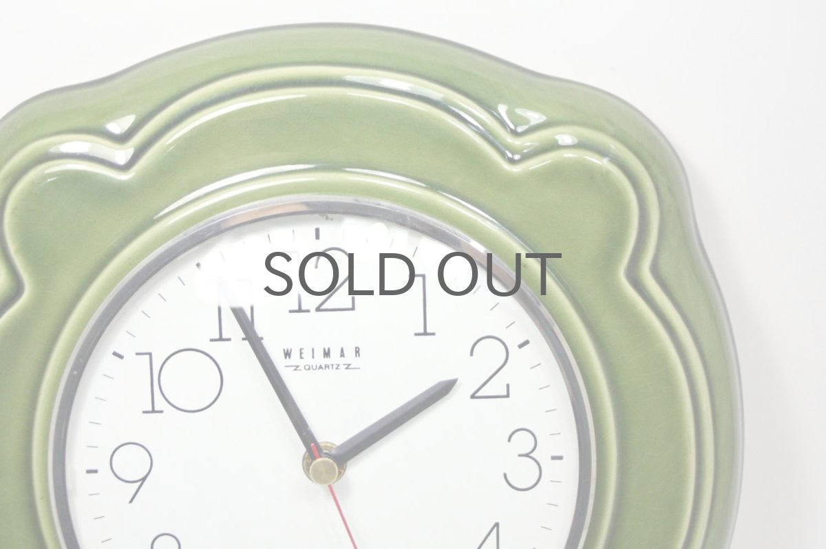 画像2: ビンテージ陶製壁掛け時計/Weimar製/ドイツ/グリーン/新しいムーブメント交換済み (2)