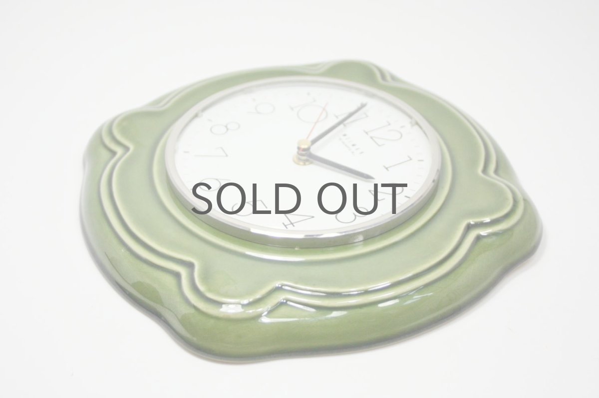 画像5: ビンテージ陶製壁掛け時計/Weimar製/ドイツ/グリーン/新しいムーブメント交換済み (5)