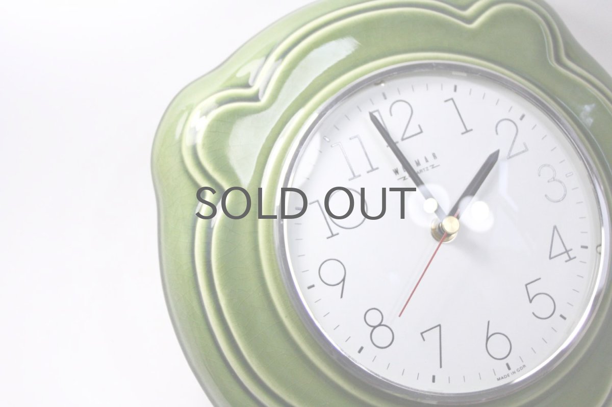 画像4: ビンテージ陶製壁掛け時計/Weimar製/ドイツ/グリーン/新しいムーブメント交換済み (4)