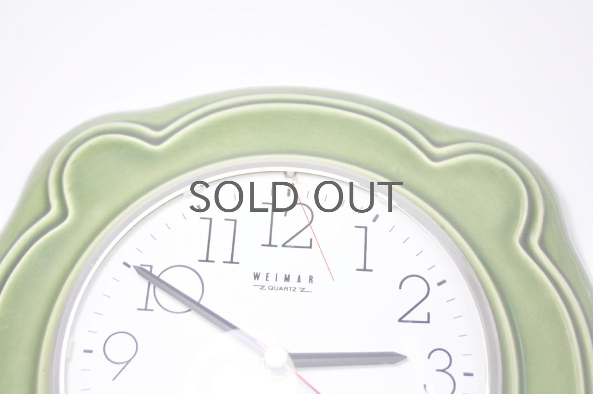 画像3: ビンテージ陶製壁掛け時計/Weimar製/ドイツ/グリーン/新しいムーブメント交換済み (3)