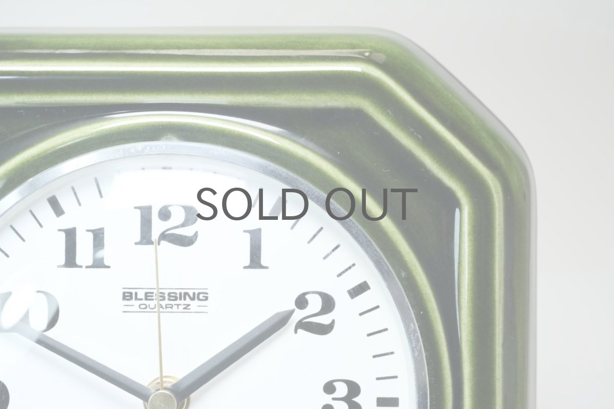 画像2: ビンテージ陶製壁掛け時計/Blessing/ドイツ/ダークグリーン/新しいムーブメント交換済み (2)