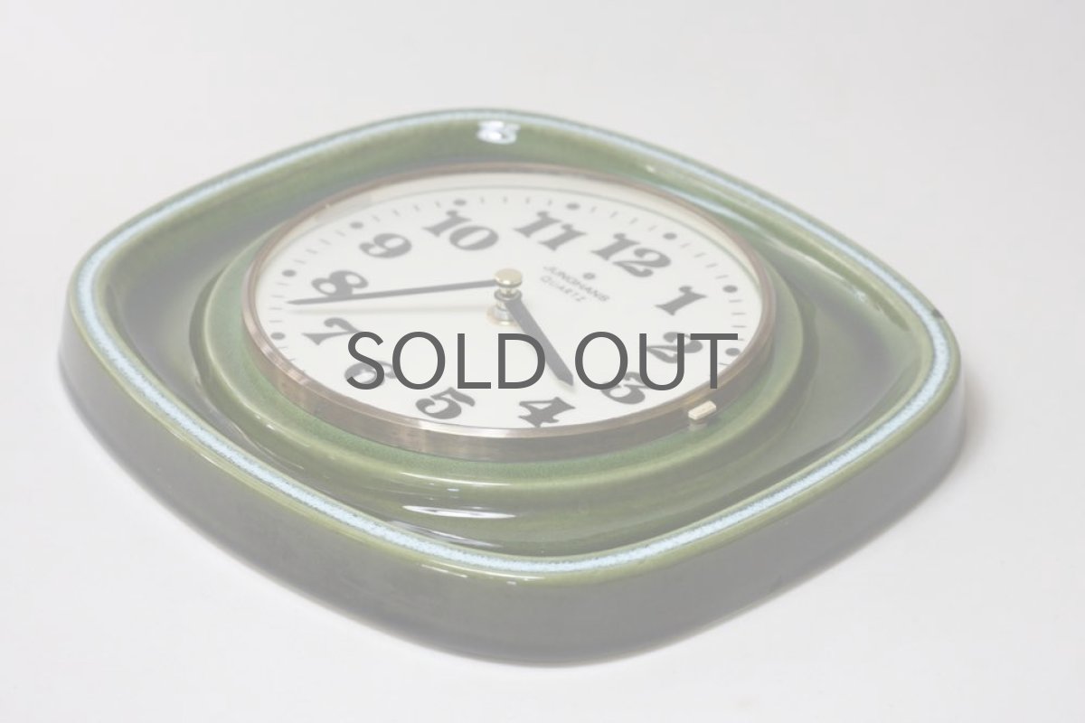 画像3: ヴィンテージインテリア雑貨/陶製壁掛け時計/Junghsns製/ユンハンス /ドイツ/ダークグリーン (3)