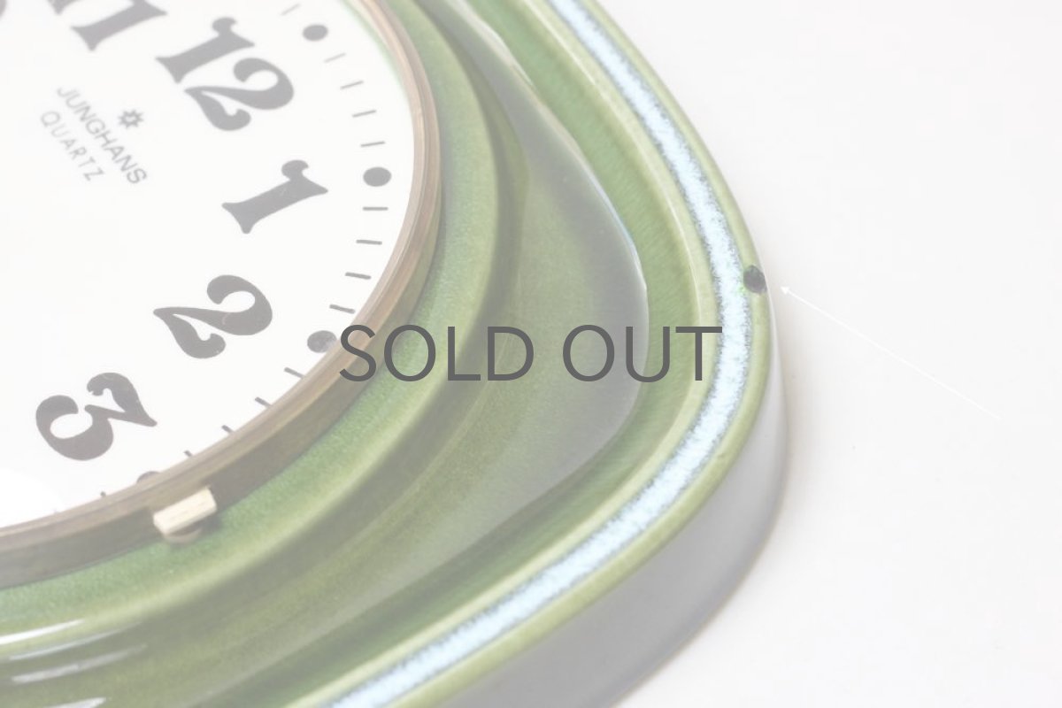 画像5: ヴィンテージインテリア雑貨/陶製壁掛け時計/Junghsns製/ユンハンス /ドイツ/ダークグリーン (5)