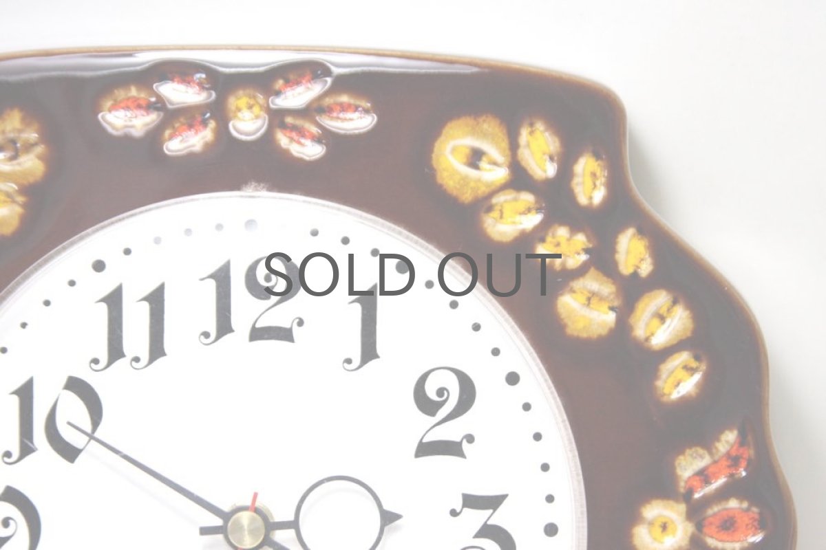 画像2: ヴィンテージインテリア雑貨/陶製壁掛け時計/フランス製/小花ブラウン (2)