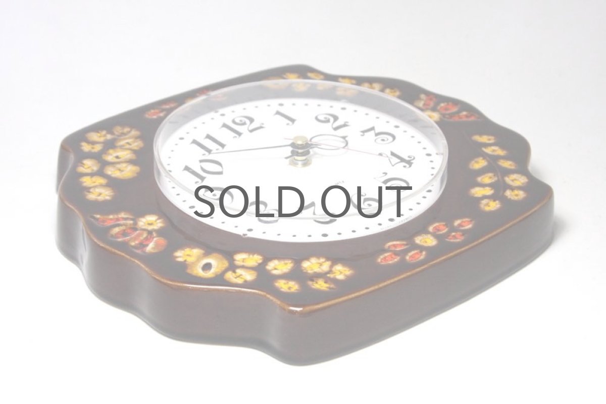 画像4: ヴィンテージインテリア雑貨/陶製壁掛け時計/フランス製/小花ブラウン (4)