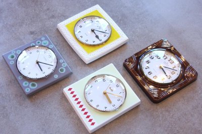 画像1: ビンテージ陶製壁掛け時計／KIENZLE製 ／ドイツ／グレイ＆グリーンドット