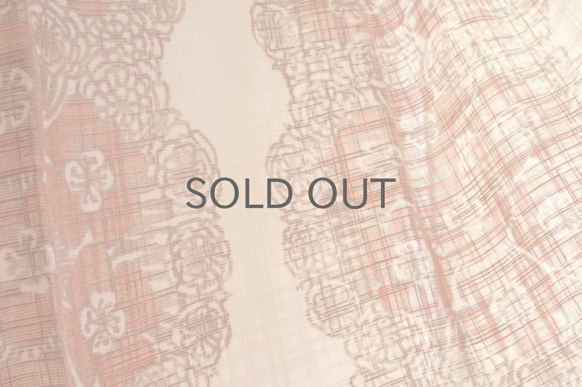 画像2: 北欧ヴィンテージファブリック ブラウンフラワー×ホワイト カーテン (2)