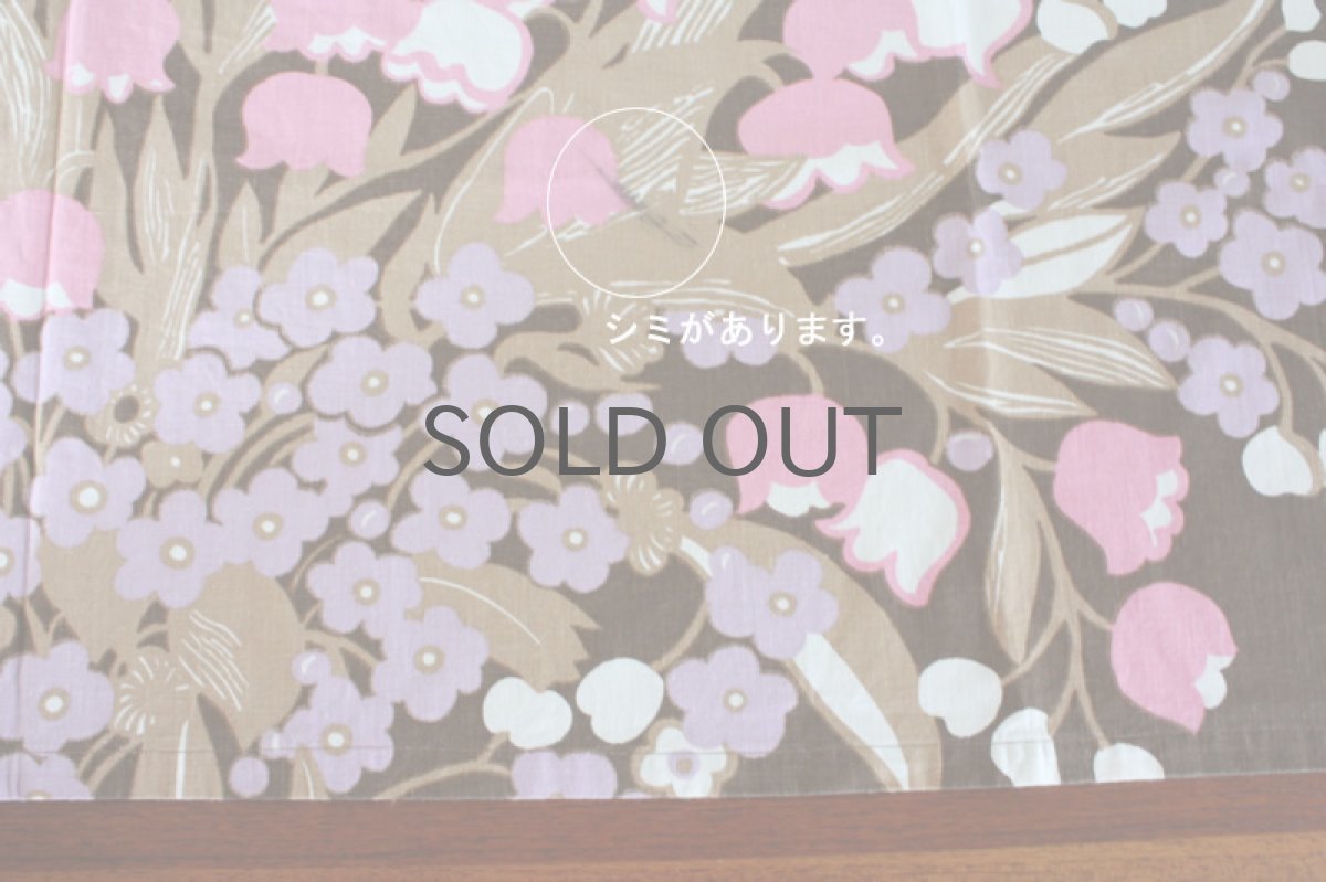 画像3: 北欧雑貨/スウェーデン製/ヴィンテージファブテーブルクロス ピンク花×ブラウン (3)