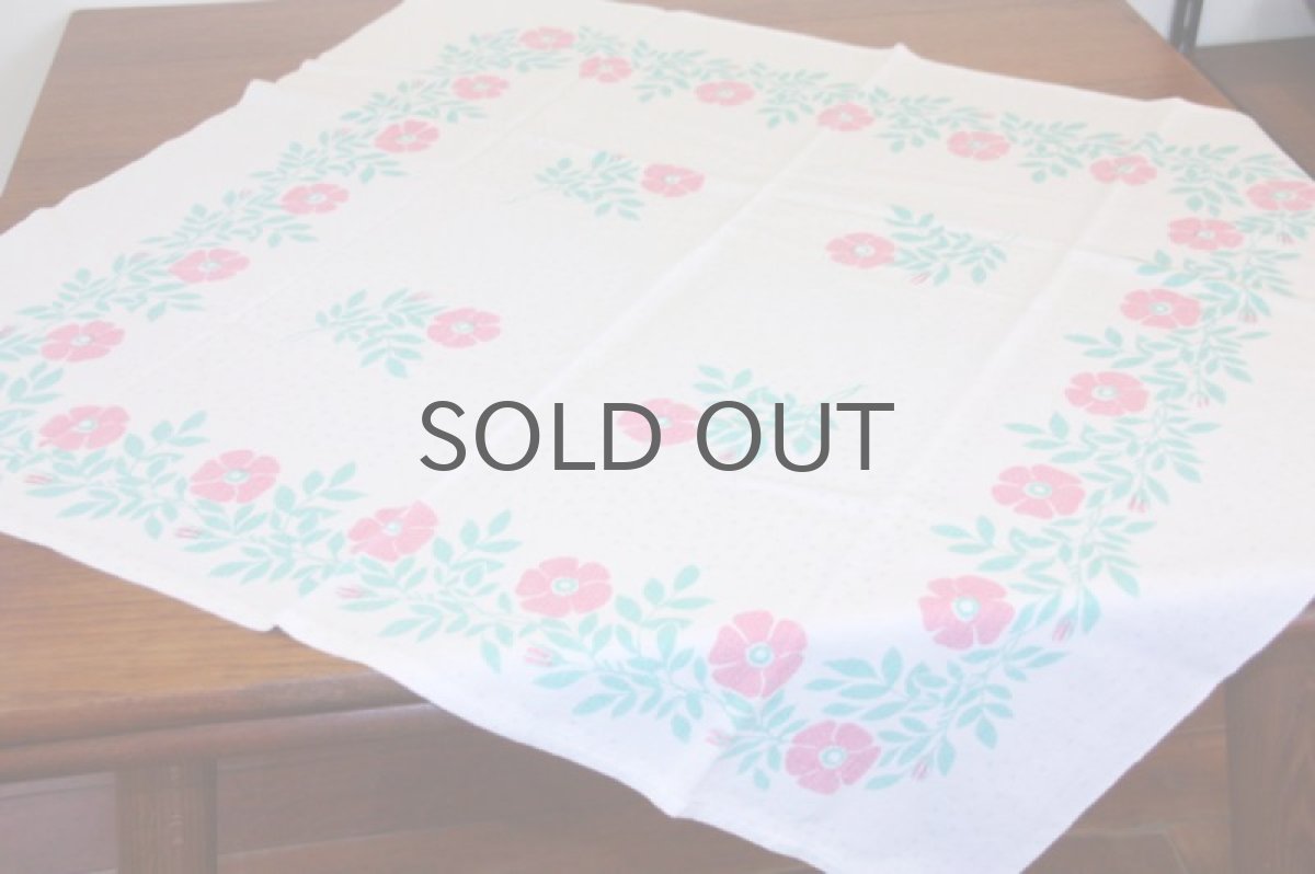 画像2: 北欧ヴィンテージファブリック　　テーブルクロス　淡いピンクフラワー (2)