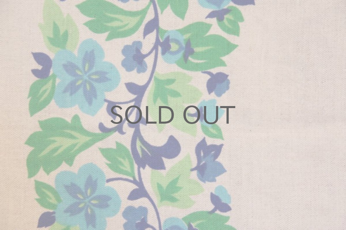 画像5: 北欧ヴィンテージファブリック  テーブルクロス リネン×コットン ブルーグリーンフラワー (5)