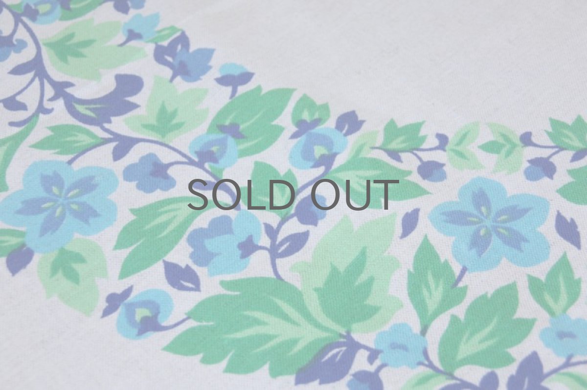 画像4: 北欧ヴィンテージファブリック  テーブルクロス リネン×コットン ブルーグリーンフラワー (4)