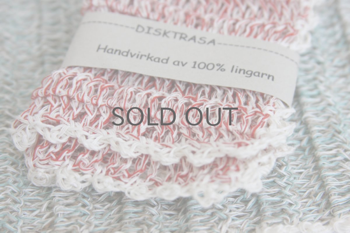 画像2: 北欧スウェーデン 手編み ディッシュクロス リネン100%  赤 (2)