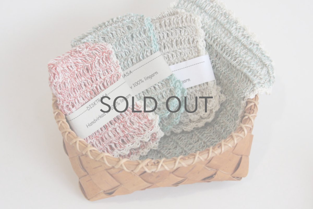 画像3: 北欧スウェーデン 手編み ディッシュクロス リネン100%  グリーン (3)