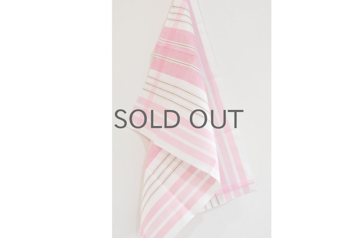 画像2: 北欧ヴィンテージ デットストック キッチンタオル リネン100% ピンクチェック (2)