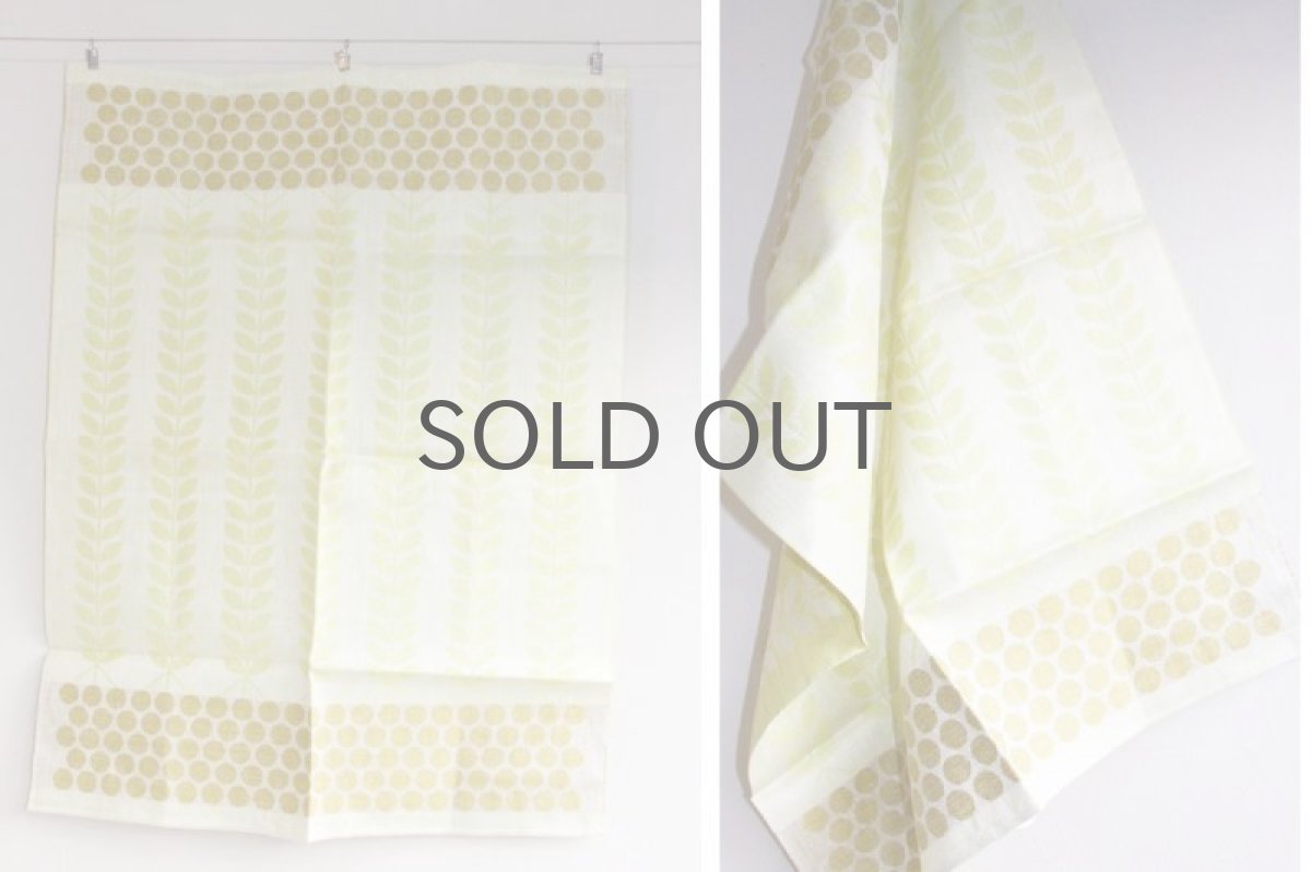 画像2: 北欧ヴィンテージ デットストック キッチンタオル リネン(麻)100% 若葉柄 (2)