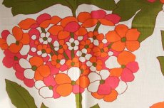 画像1: 北欧ヴィンテージテキスタイル　オレンジ花＆グリーン葉　カーテン (1)