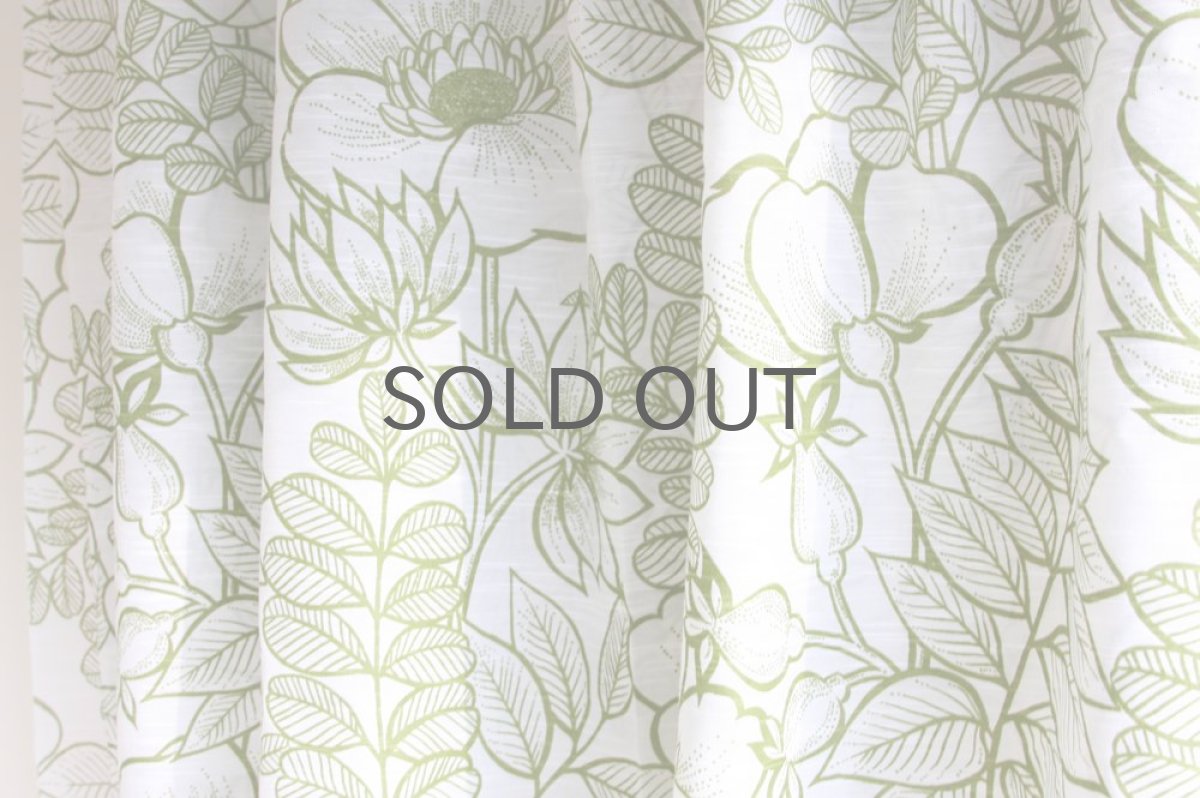 画像2: 北欧ヴィンテージテキスタイル グリーン植物柄　メーターカット (2)