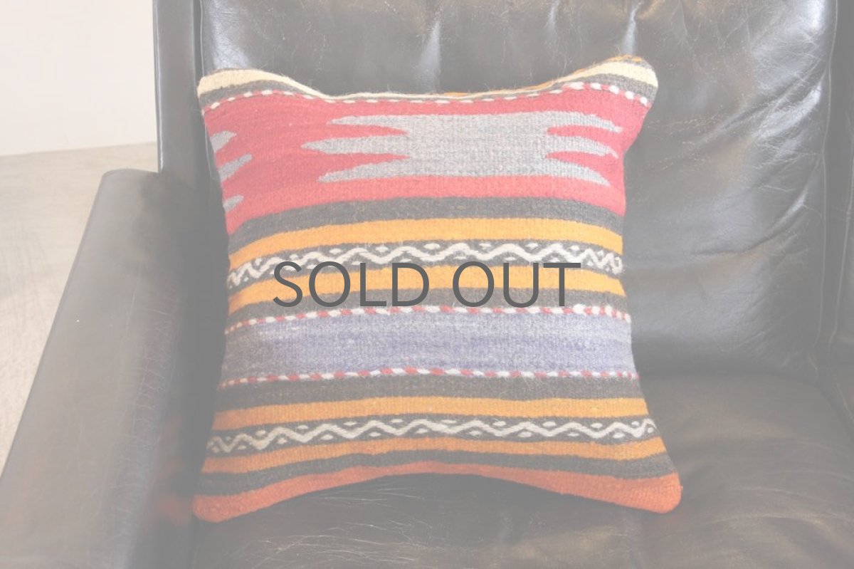 画像3: オールドキリム/クッションカヴァー/40cm/ No.8/洗える中綿クッション付き (3)