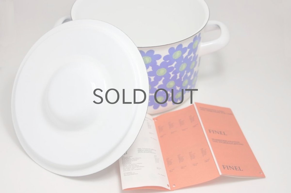 画像5: Finel /フィネル ブルー花エナメル 両手鍋 Lサイズ  未使用オリジナルボックス付き (5)