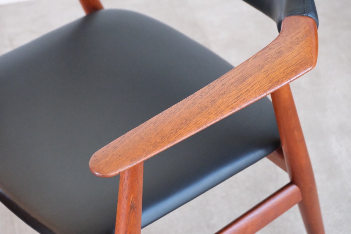 画像8: 北欧家具ビンテージ/デンマーク製/Erik Kirkegaard/皮革張りチークアームチェア (8)