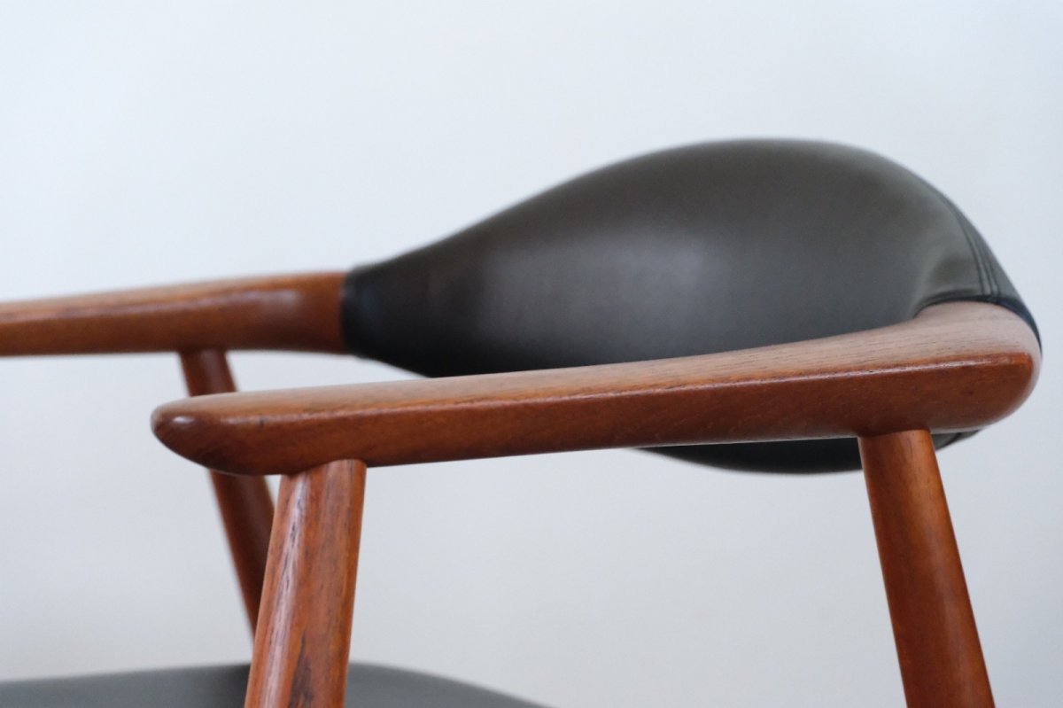 画像4: 北欧家具ビンテージ/デンマーク製/Erik Kirkegaard/皮革張りチークアームチェア (4)