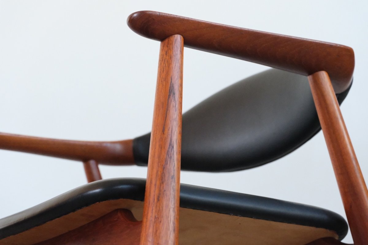 画像6: 北欧家具ビンテージ/デンマーク製/Erik Kirkegaard/皮革張りチークアームチェア (6)