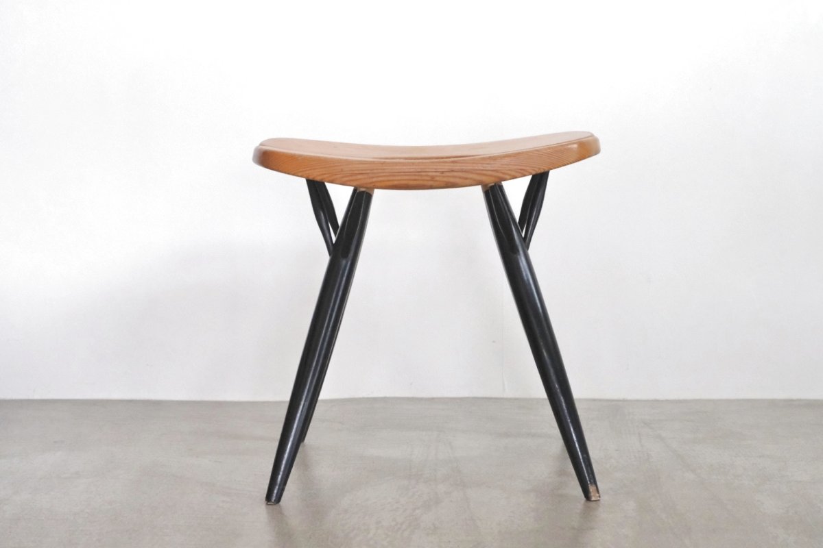 画像3: 北欧ビンテージ家具/フィンランド製/ Ilmari Tapiovaara/イルマリ・タピオヴァーラ/pirkka stool/ピルッカスツール/ハニー&ブラック/送料無料 (3)
