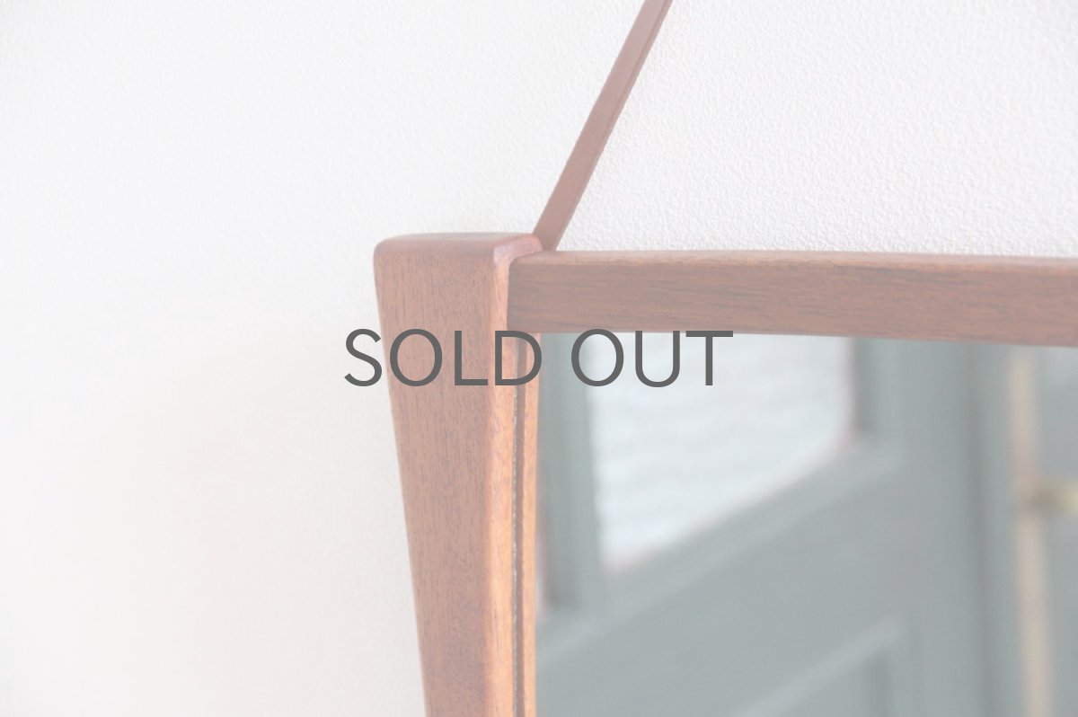 画像4: デンマーク製/ビンテージミラー/G&T inr varumärke/チークフレーム✕革/新品鏡 (4)