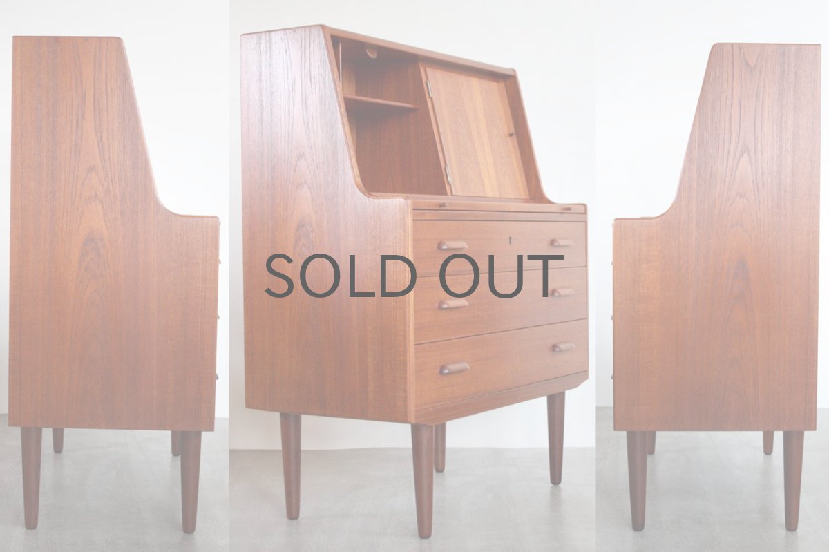 画像17: 北欧ビンテージ家具/デンマーク製/チークライティングビューロー/3段引き出し/鏡付き (17)