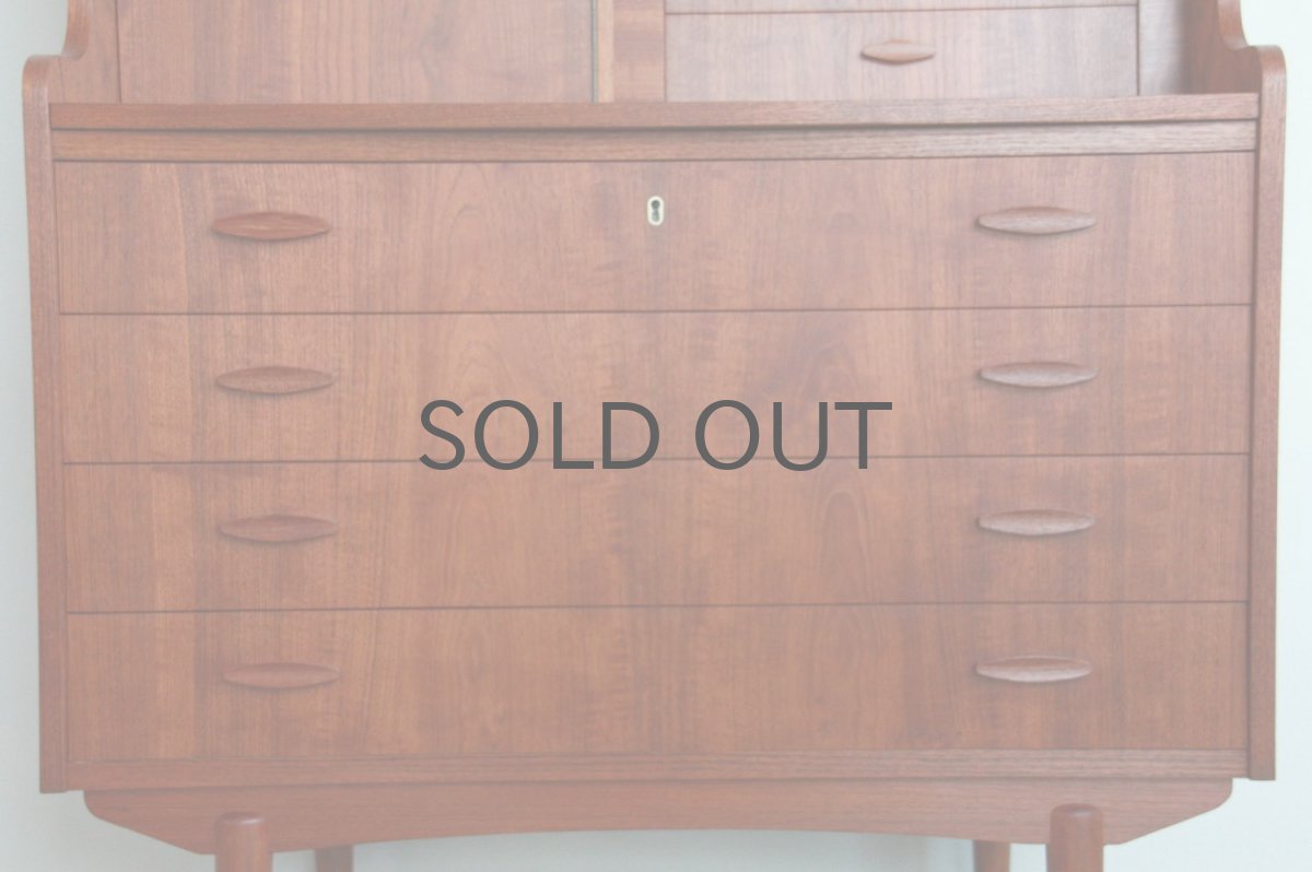 画像6: 北欧ビンテージ家具/デンマーク製/チークライティングビューロー/4段引き出し (6)