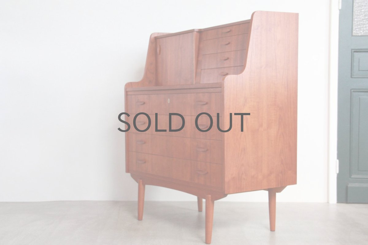 画像17: 北欧ビンテージ家具/デンマーク製/チークライティングビューロー/4段引き出し (17)