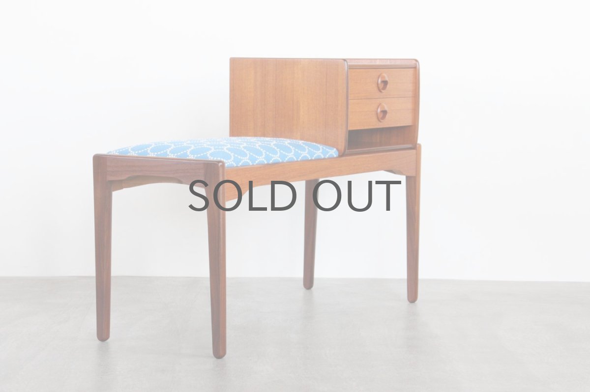 画像5: 北欧ビンテージ家具/デンマーク/テレフォンベンチ/チーク/mina perhonen/ミナ ペルホネン/タンバリンブルー (5)