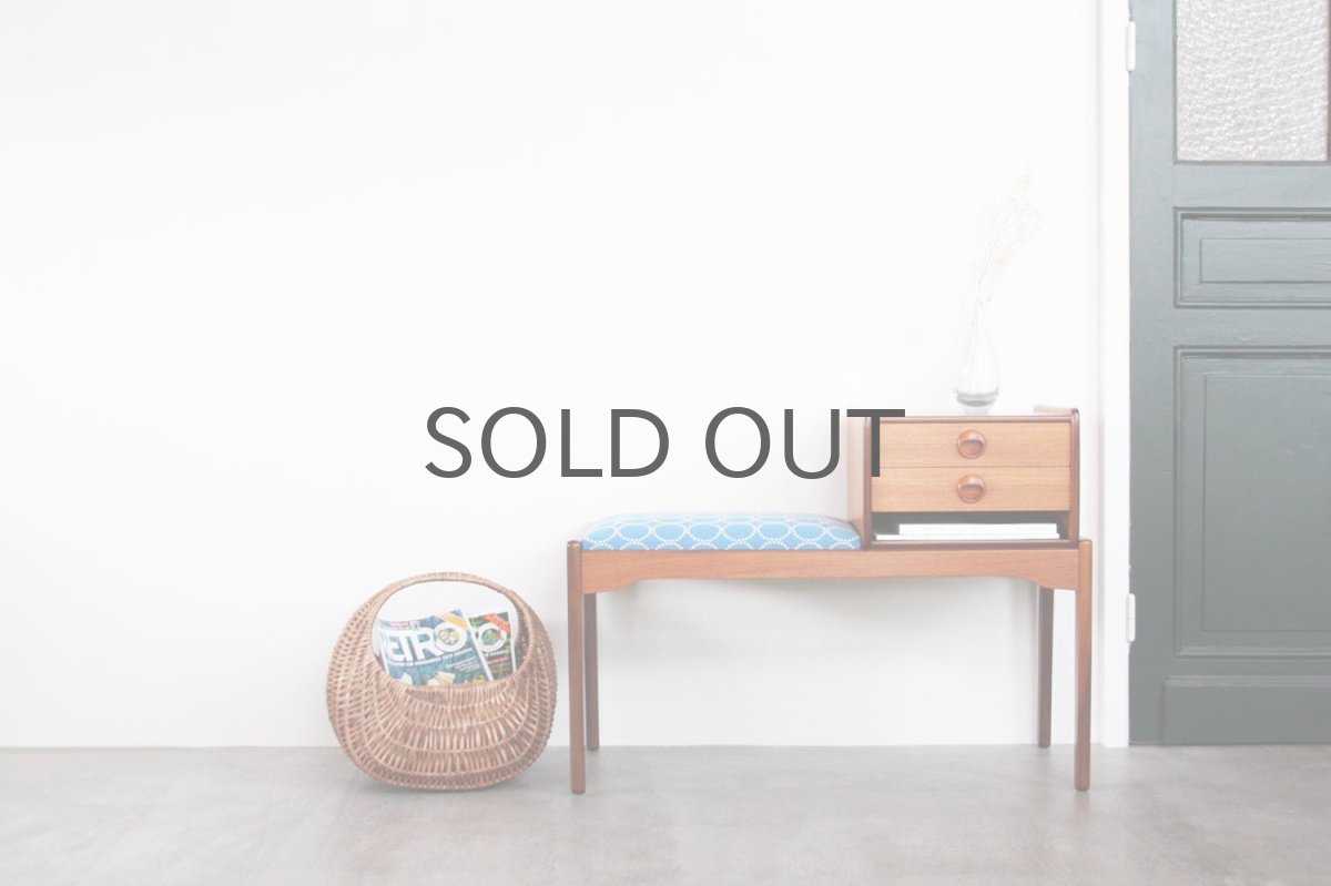 画像8: 北欧ビンテージ家具/デンマーク/テレフォンベンチ/チーク/mina perhonen/ミナ ペルホネン/タンバリンブルー (8)