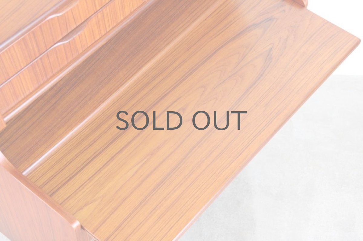 画像3: ビンテージ北欧家具/デンマーク製／チークライティングビューロー／3段引き出し/鏡付き (3)