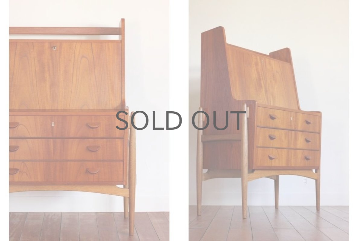 画像3: 北欧ビンテージ家具/デンマーク製/チークライティングビューロー/3段引き出し　 (3)