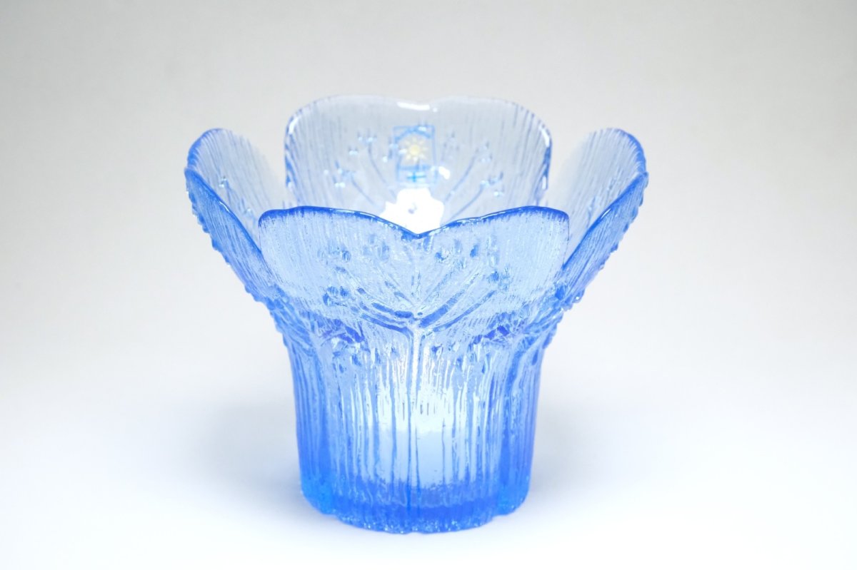 画像1: ビンテージ北欧ガラス/フィンランド/Mantsalan Lasisepat/シャク/レアカラーブルー/Lサイズ/花瓶/キャンドルホルダー (1)