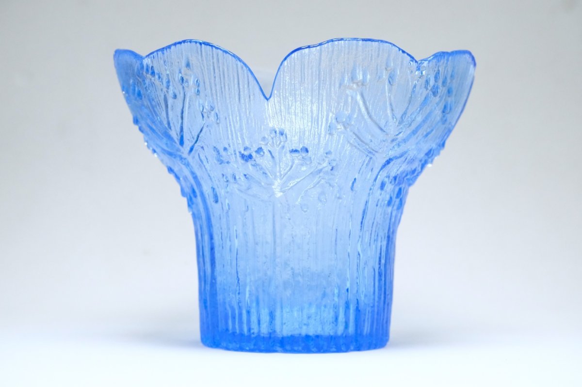 画像4: ビンテージ北欧ガラス/フィンランド/Mantsalan Lasisepat/シャク/レアカラーブルー/Lサイズ/花瓶/キャンドルホルダー (4)