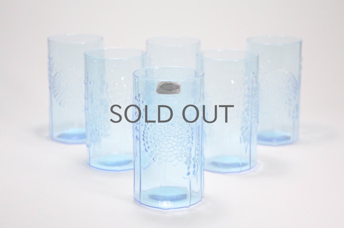 画像3: 北欧ビンテージガラス/オイバトイッカ/フローラ/ヌータヤルヴィ/グラス/タンブラー/オリジナルボックス付き/6個セット/未使用品/ブルー/高さ10cm (3)